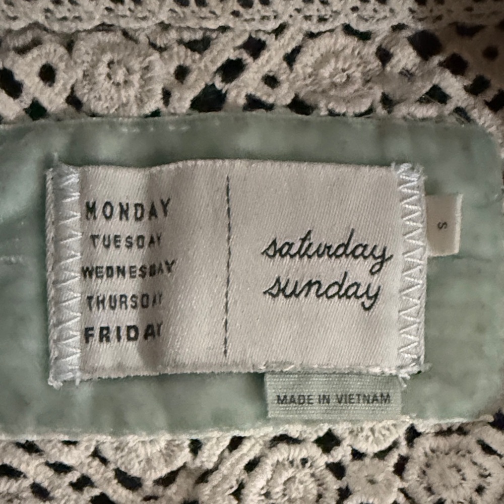 Saturday Sunday sweater draped grey & green open front fringe women small - Picture 2 of 10